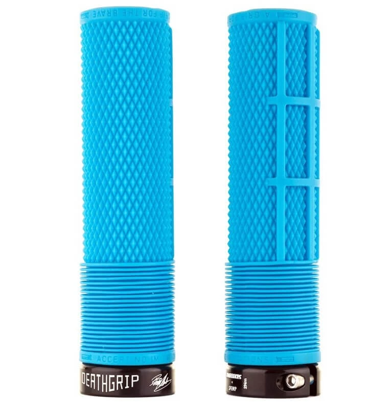 Chwyty DMR DeathGrip THIN Niebieskie Bez Kołnierza.webp