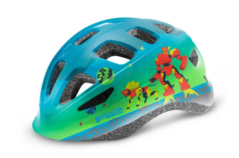 Kask Rowerowy R2 Bunny Kids Niebiesko-Zielony Roboty ath28d.webp
