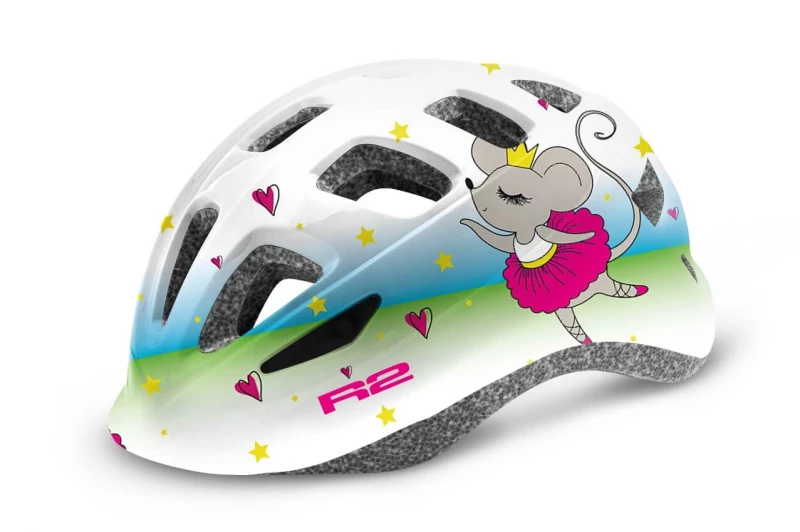 Kask Rowerowy R2 Bunny Kids Biało-Kolorowy Myszka ath28e.webp